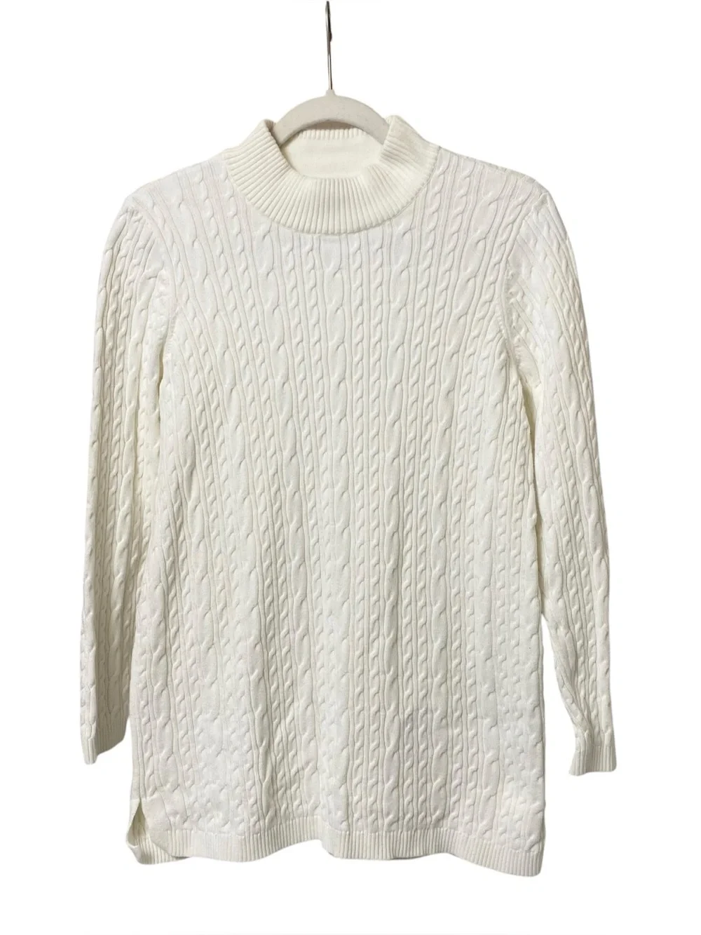 Lands’End white thick cotton cable knit long sleeve cozy warm sweater size small
